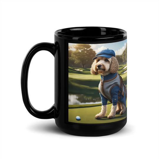 Cockapoo Golfer- Black Glossy Mug v9
