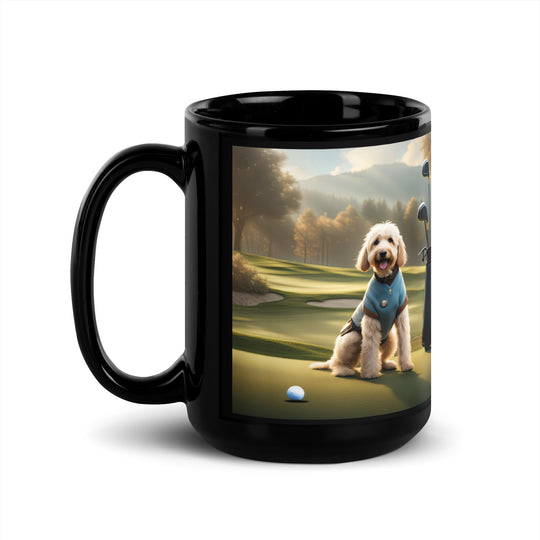 Goldendoodle Golfer- Black Glossy Mug