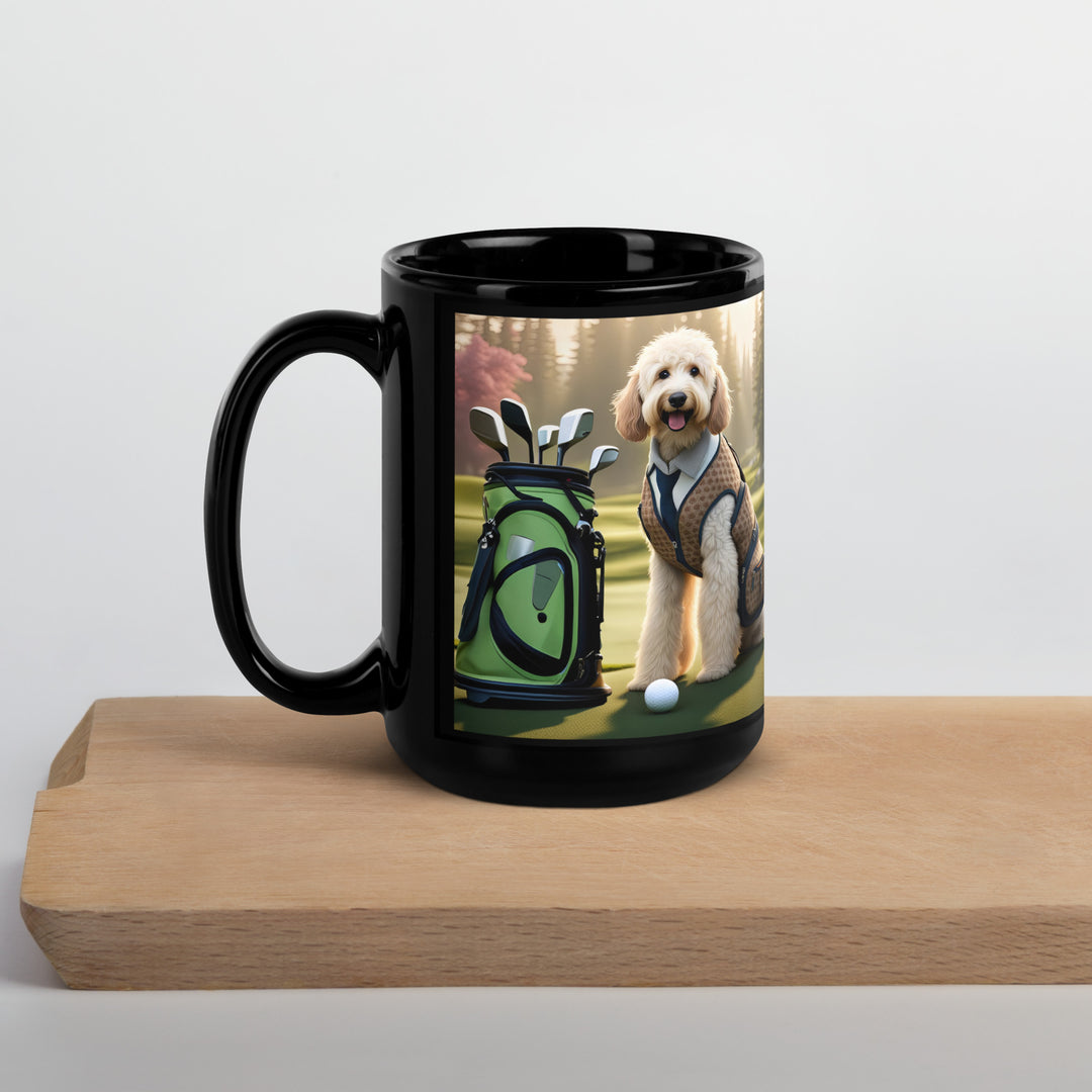 Goldendoodle Golfer- Black Glossy Mug v2