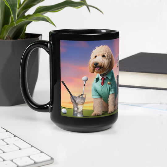 Goldendoodle Golfer- Black Glossy Mug v5