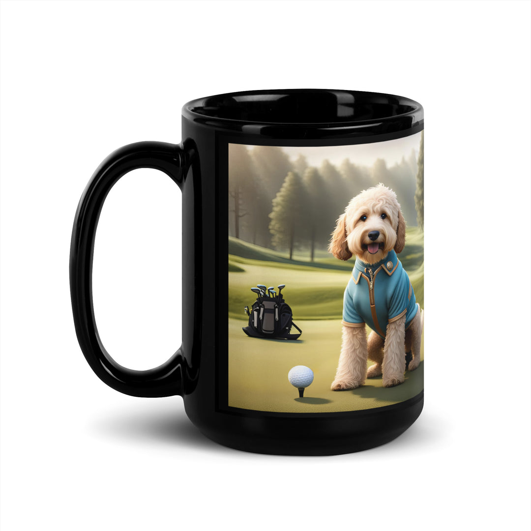 Goldendoodle Golfer- Black Glossy Mug v6