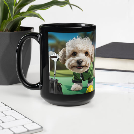 Maltipoo Golfer- Black Glossy Mug v5