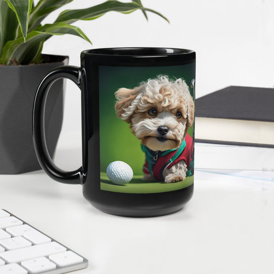 Maltipoo Golfer- Black Glossy Mug v9