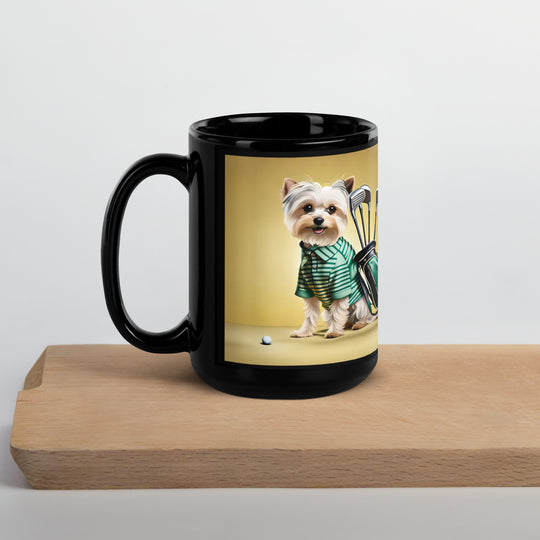 Morkie Golfer- Black Glossy Mug