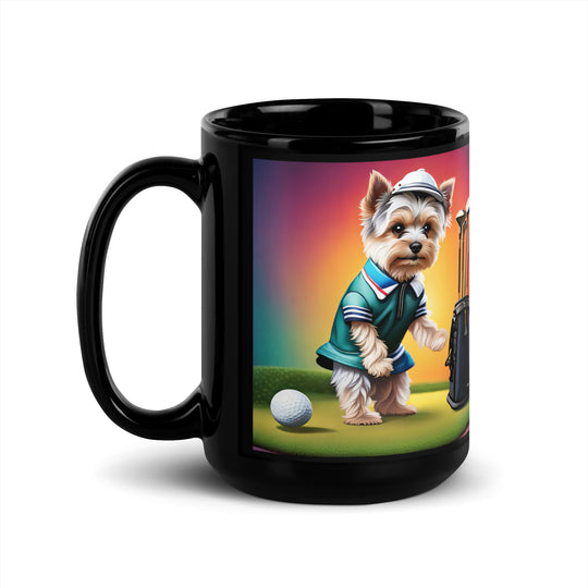 Morkie Golfer- Black Glossy Mug v5