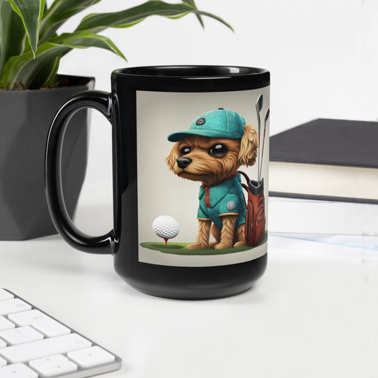 Pekapoo Golfer- Black Glossy Mug v7