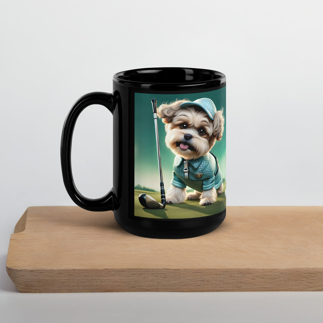 Shih-Poo Golfer- Black Glossy Mug