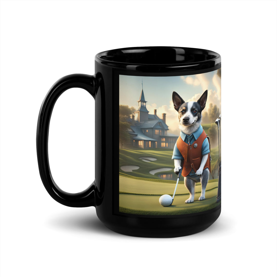 Texas Heeler Golfer- Black Glossy Mug