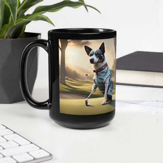 Texas Heeler Golfer- Black Glossy Mug v2