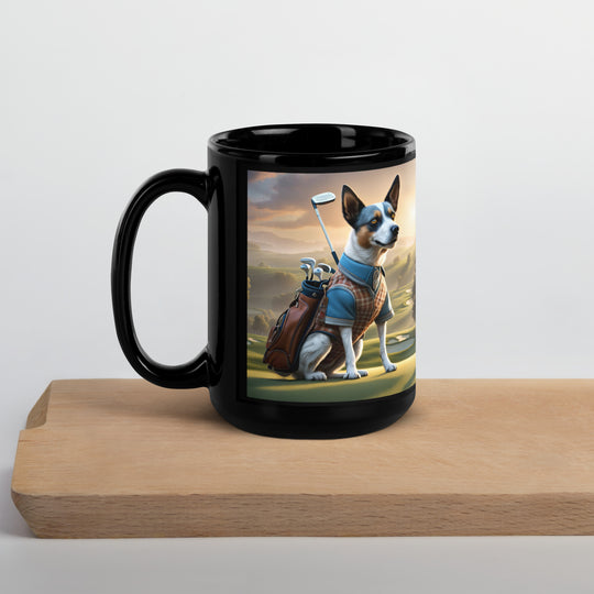 Texas Heeler Golfer- Black Glossy Mug v6