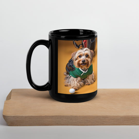 Yorkipoo Golfer- Black Glossy Mug