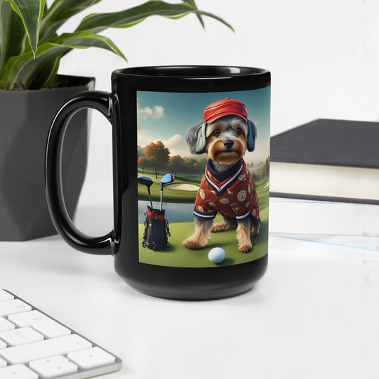 Yorkipoo Golfer- Black Glossy Mug v2