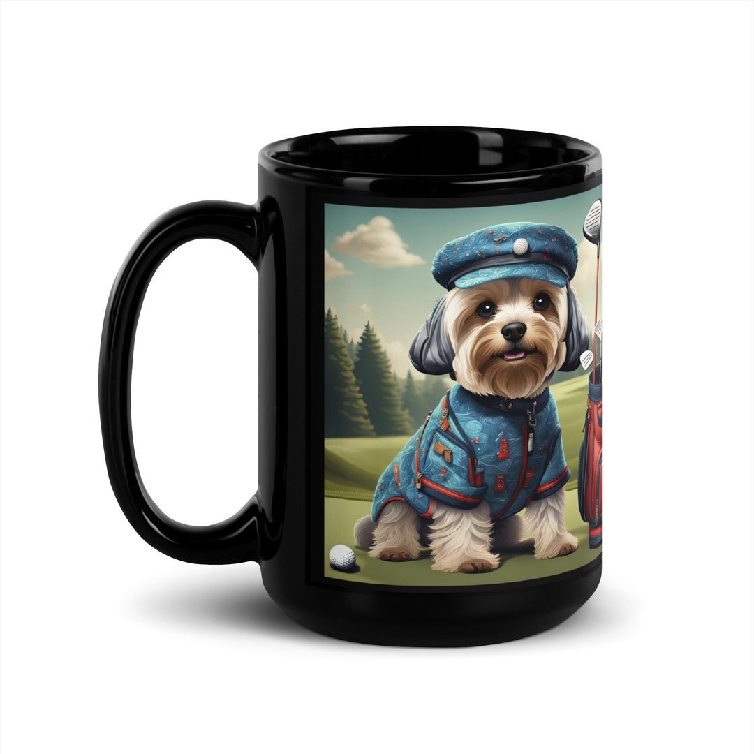 Yorkipoo Golfer- Black Glossy Mug v4