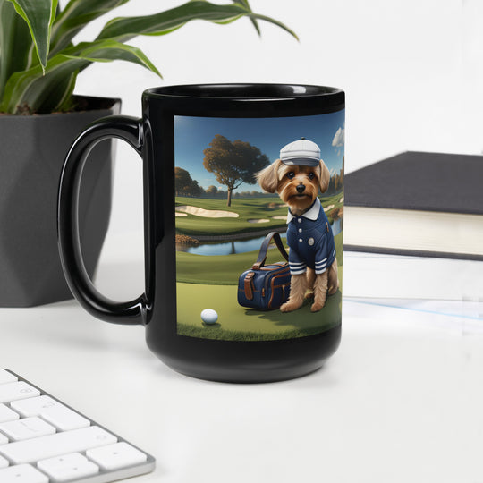 Yorkipoo Golfer- Black Glossy Mug v6