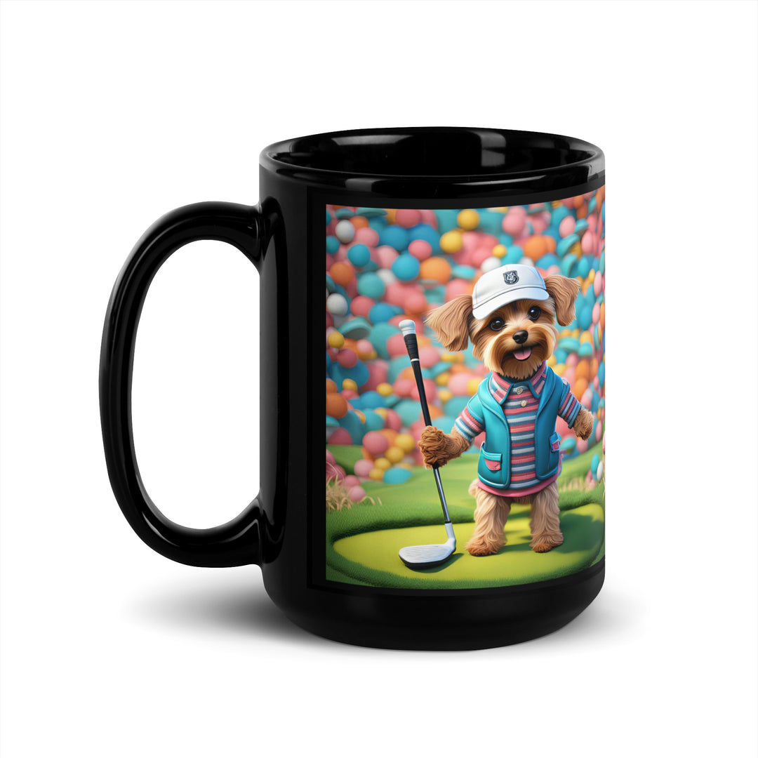 Yorkipoo Golfer- Black Glossy Mug v14