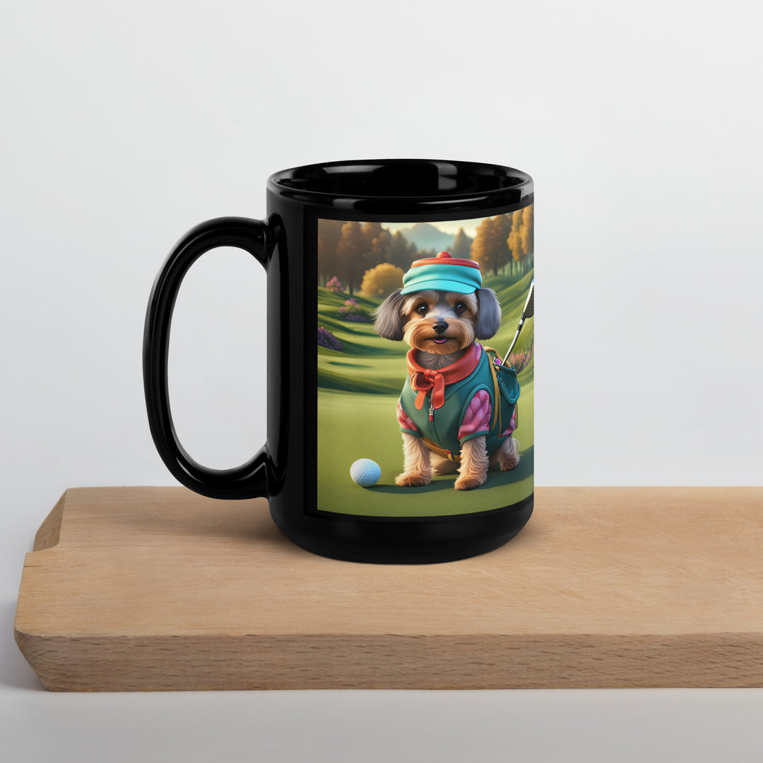 Yorkipoo Golfer- Black Glossy Mug v15