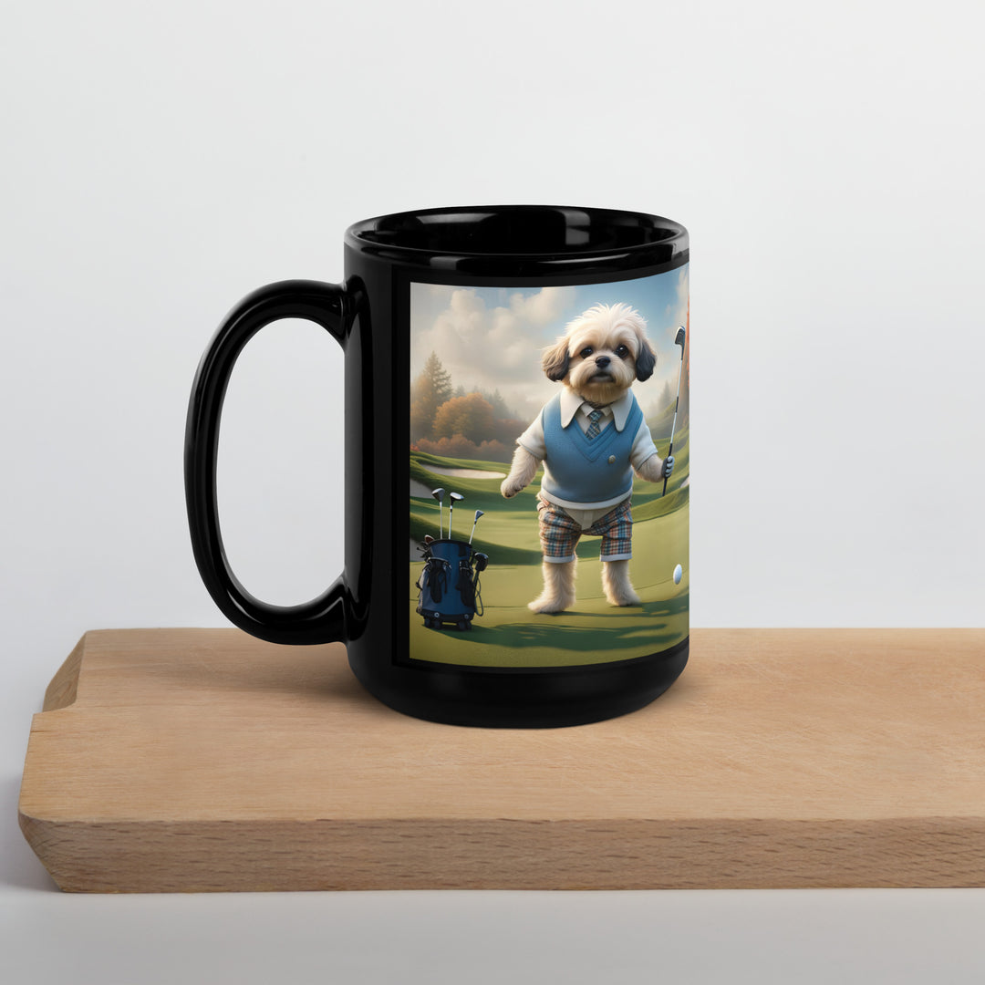 Pugapoo Golfer- Black Glossy Mug
