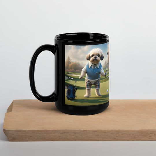 Pugapoo Golfer- Black Glossy Mug