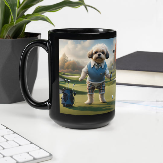 Pugapoo Golfer- Black Glossy Mug