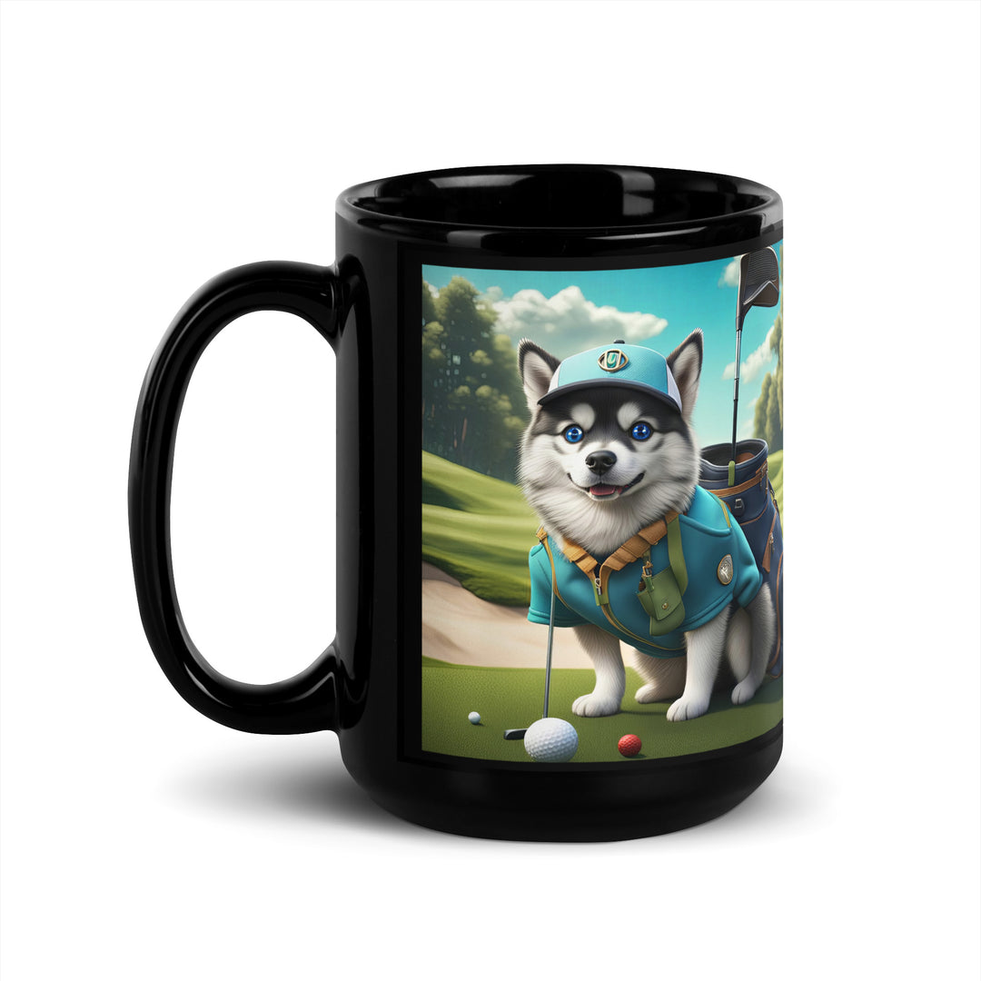 Pomsky Golfer- Black Glossy Mug