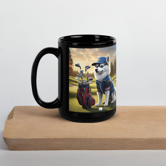 Pomsky Golfer- Black Glossy Mug v4