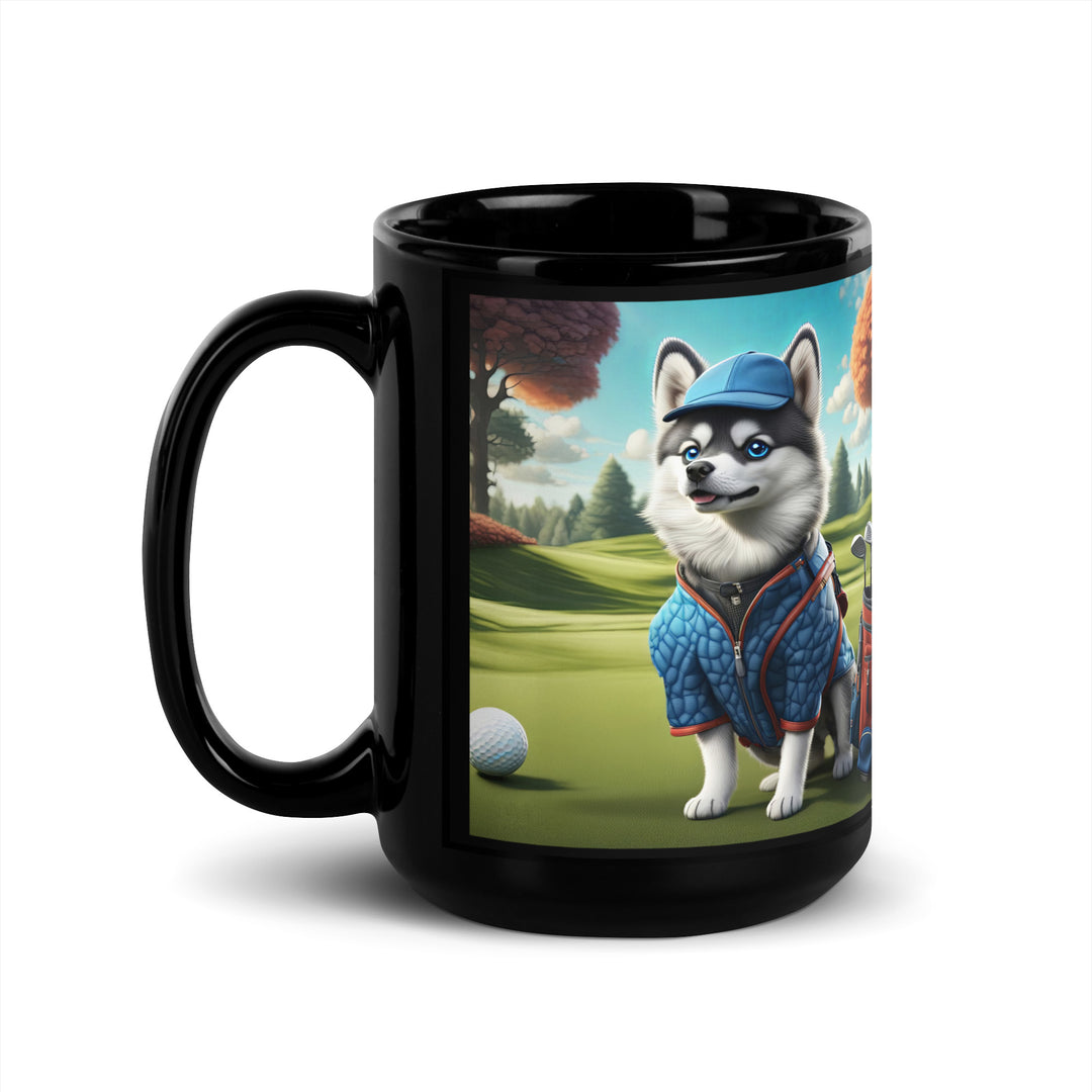 Pomsky Golfer- Black Glossy Mug v5