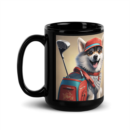 Pomsky Golfer- Black Glossy Mug v8