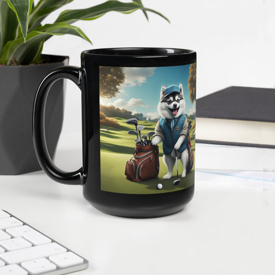 Pomsky Golfer- Black Glossy Mug v9