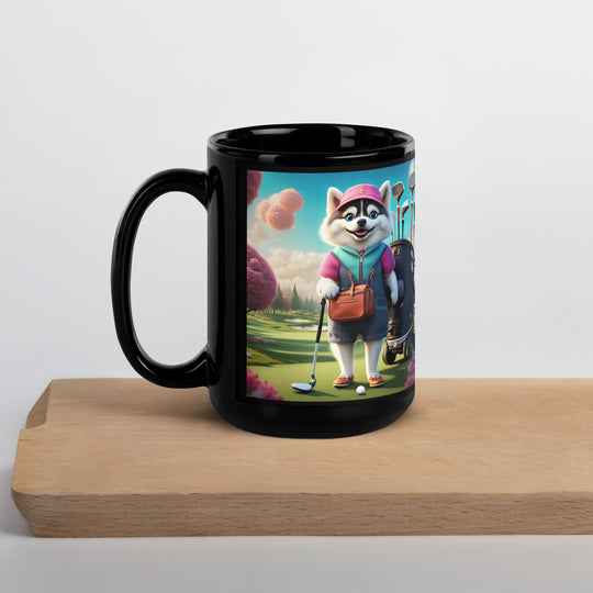 Pomsky Golfer- Black Glossy Mug v13