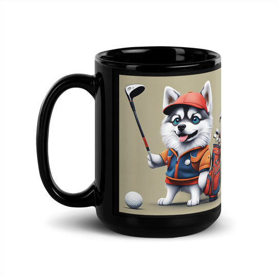 Pomsky Golfer- Black Glossy Mug v14