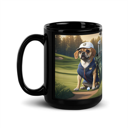 Puggle Golfer- Black Glossy Mug