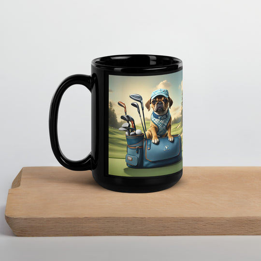 Puggle Golfer- Black Glossy Mug v2