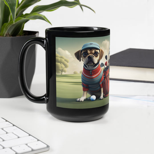 Puggle Golfer- Black Glossy Mug v3