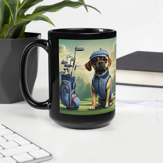 Puggle Golfer- Black Glossy Mug v7