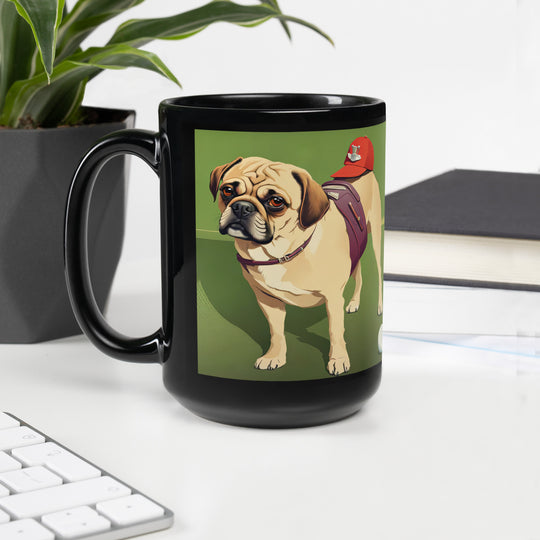 Puggle Golfer- Black Glossy Mug v11