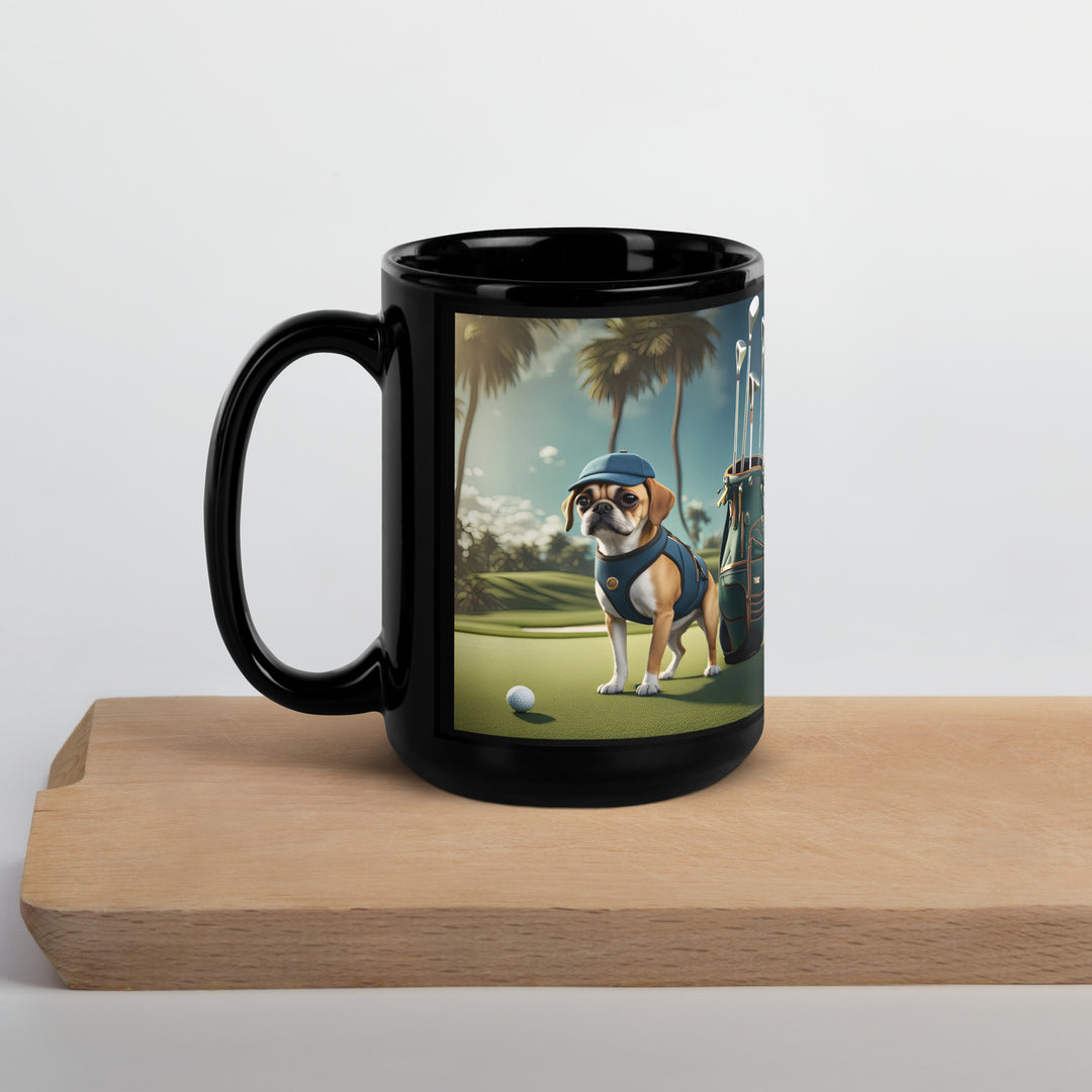 Puggle Golfer- Black Glossy Mug v13