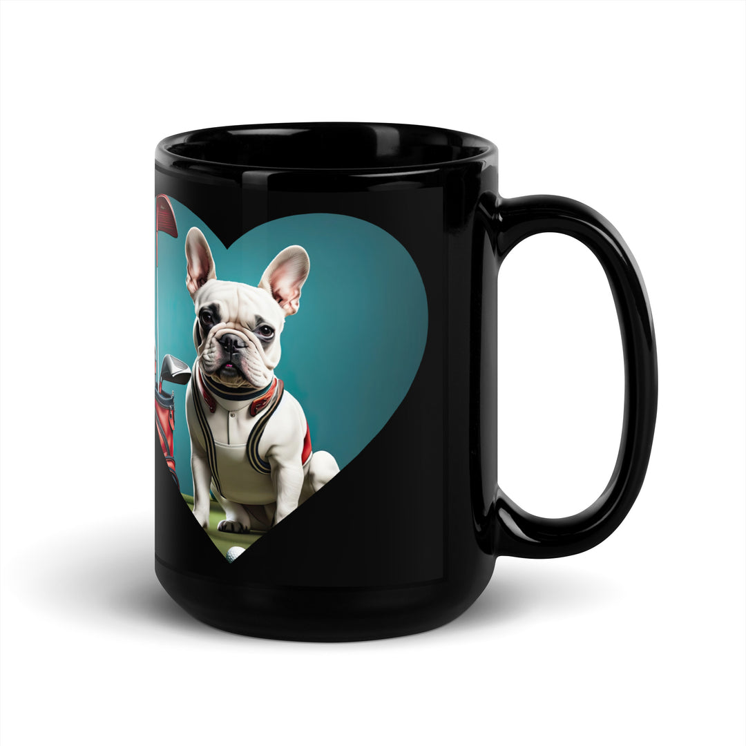 Black Glossy Mug-French Bulldog Golfer V2