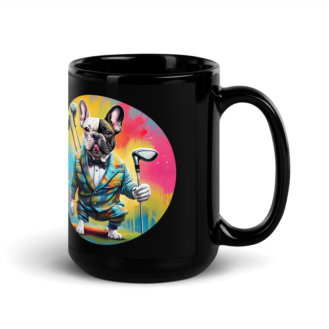 Black Glossy Mug-French Bulldog Golfer V4