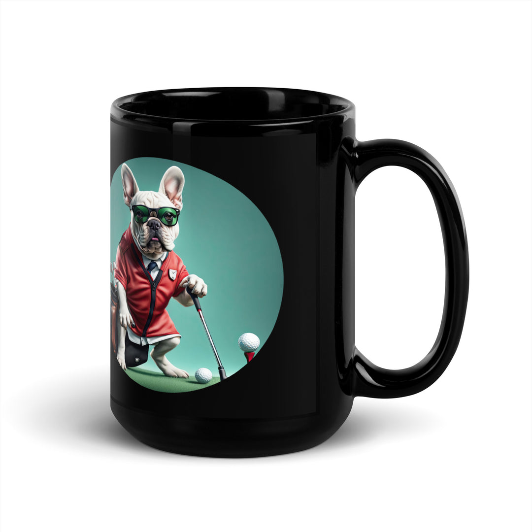 Black Glossy Mug-French Bulldog Golfer V5