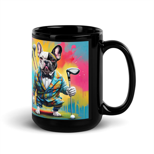 Black Glossy Mug-French Bulldog Golfer V7