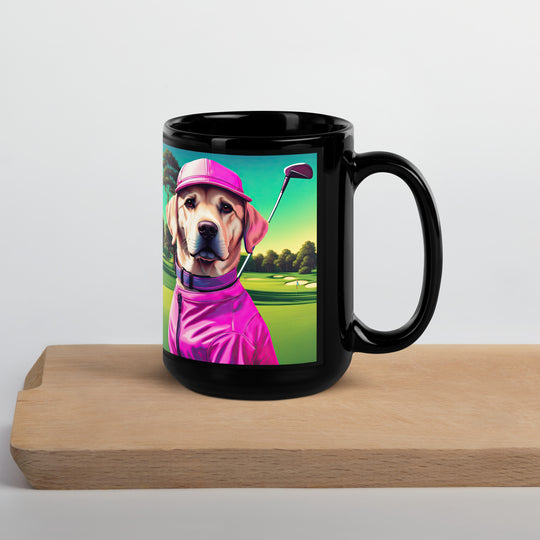 Black Glossy Mug-Labrador Retriever Golfer V14