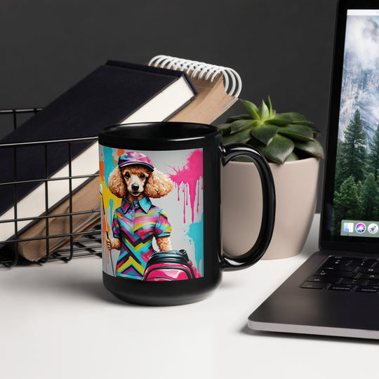 Poodle Golfer- Black Glossy Mug V2