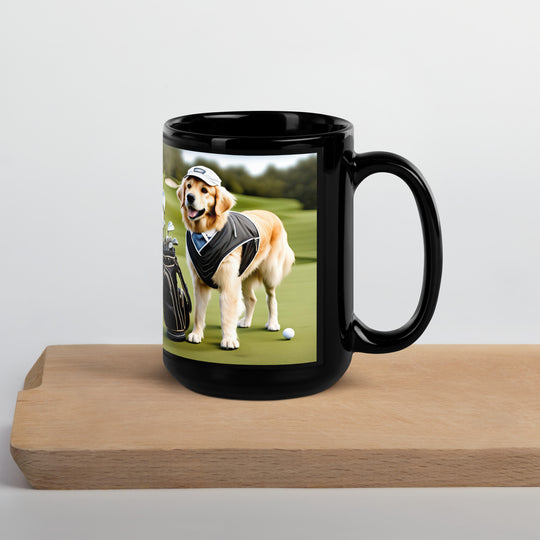 Golden Retriever Golfer- Black Glossy Mug v3