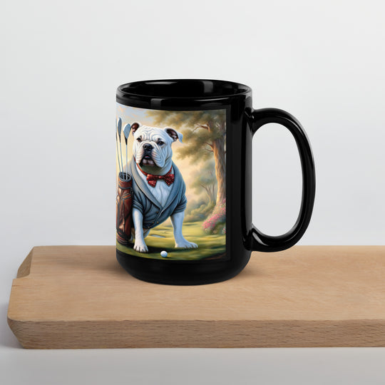 Bulldog Golfer- Black Glossy Mug v4