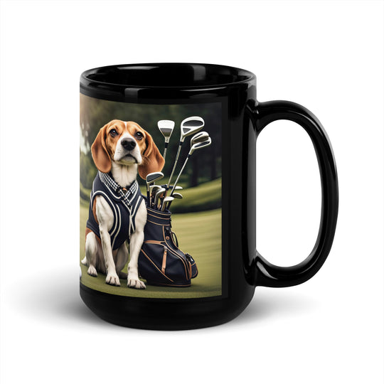 Beagle Golfer- Black Glossy Mug