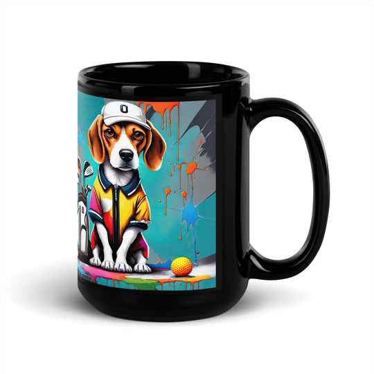 Beagle Golfer- Black Glossy Mug v4