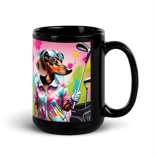 Dachshund Golfer- Black Glossy Mug v2