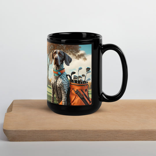 German Shorthaired Pointer Golfer- Black Glossy Mug