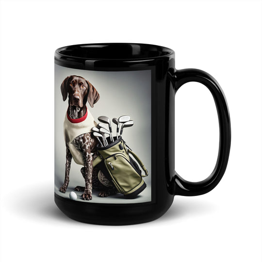 German Shorthaired Pointer Golfer- Black Glossy Mug v4