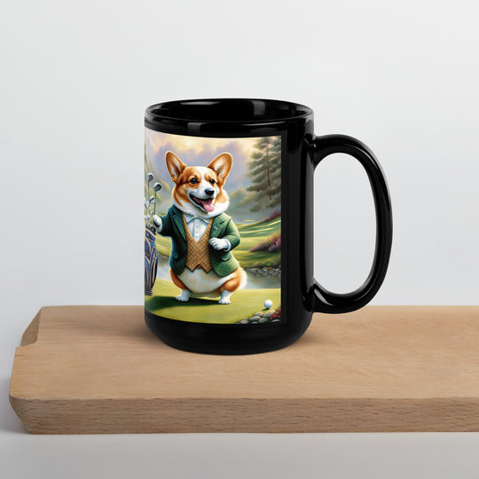 Pembroke Welsh Corgi Golfer- Black Glossy Mug v4